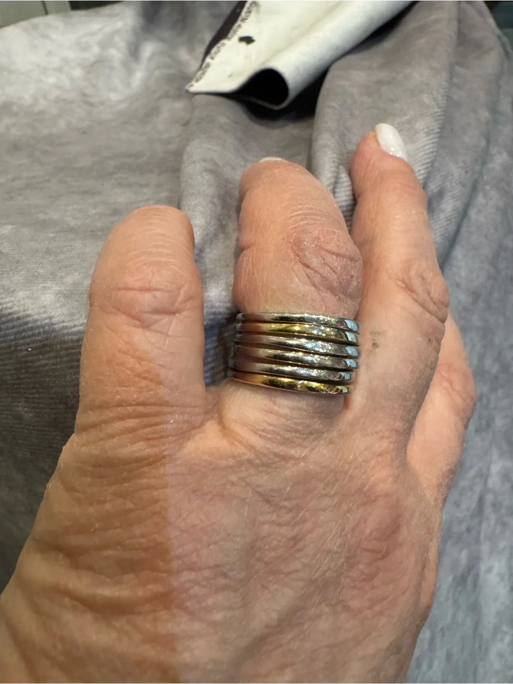Sterling Melatone Stacked Wide Ring in Silver and Gold Tones size 7